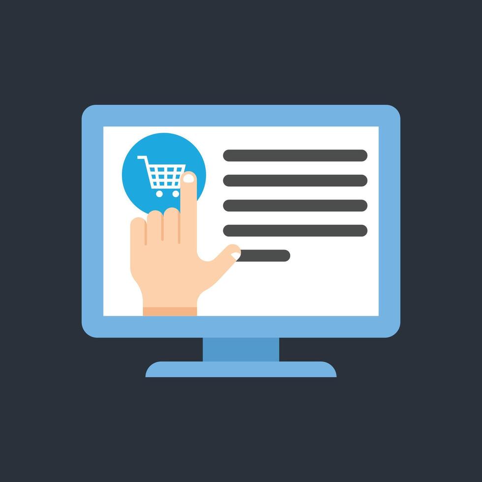 click shop desktop screen in flat design vector