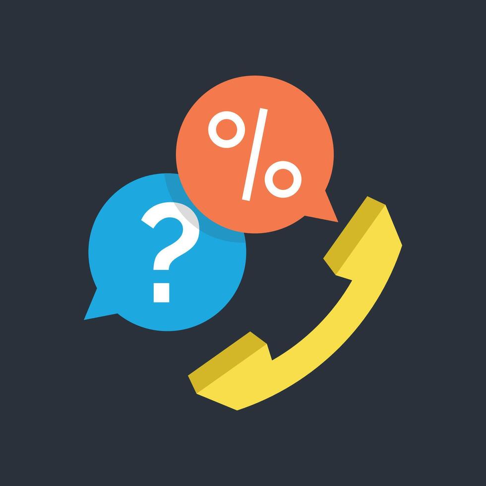 question and percent sign telephone in flat design vector