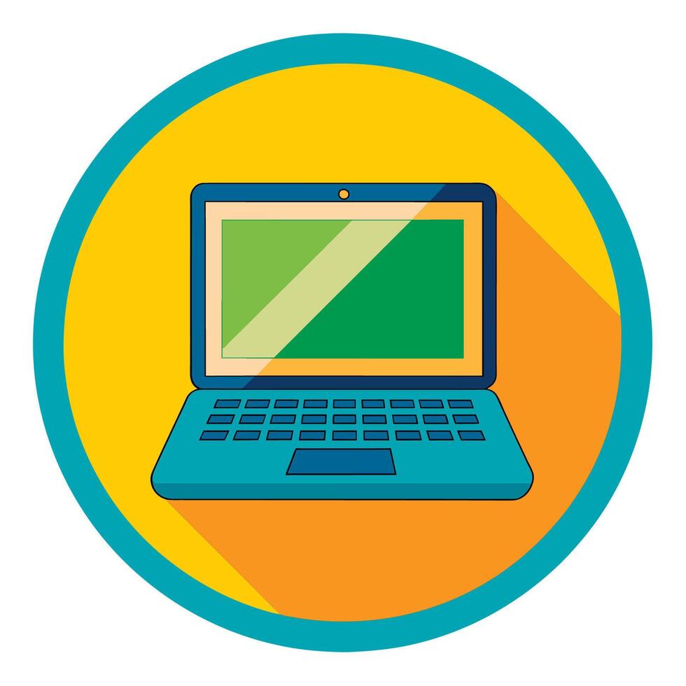 A flat icon of a laptop computer on a yellow background vector