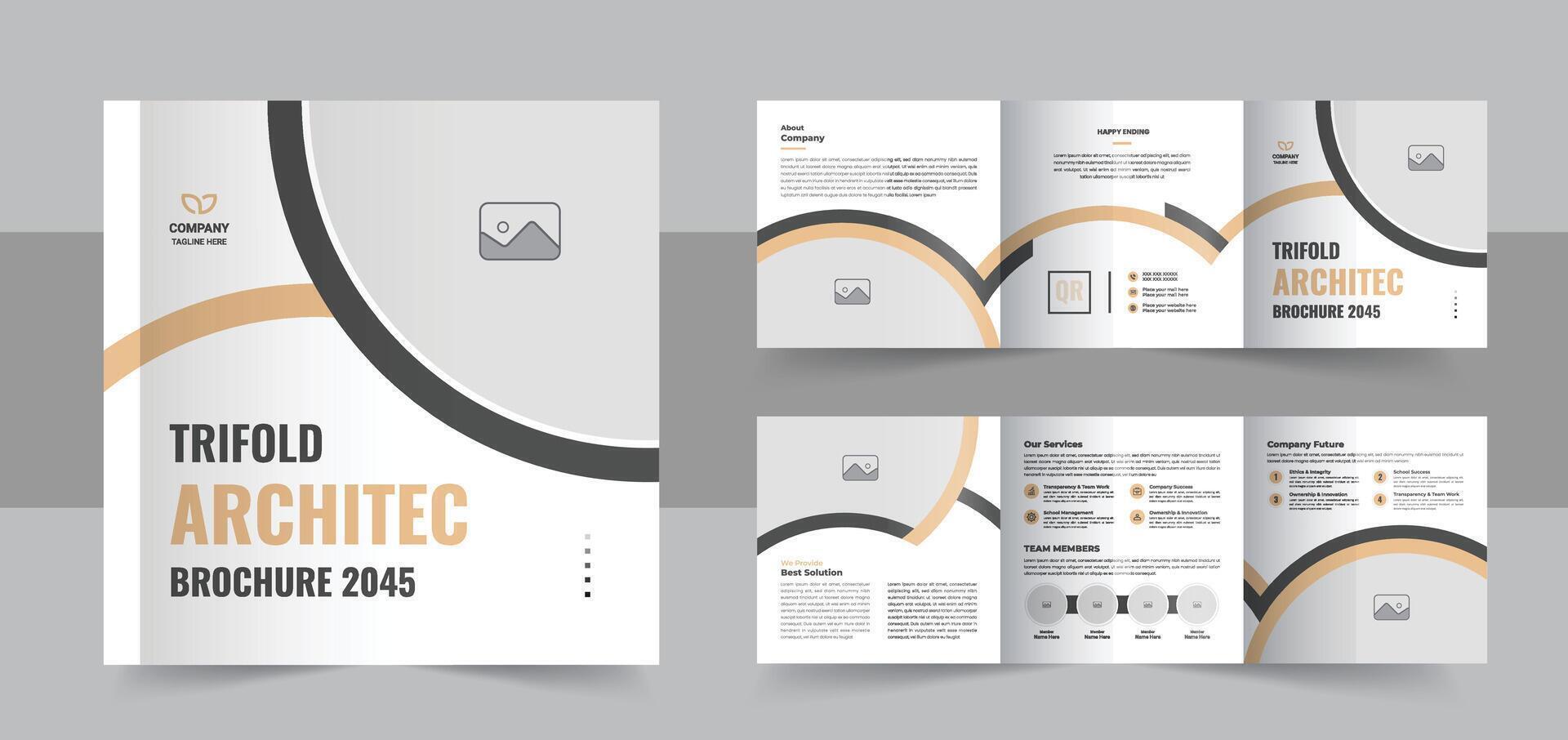 Modern architecture square trifold brochure template design or Construction, renovation, business square tri fold brochure template vector