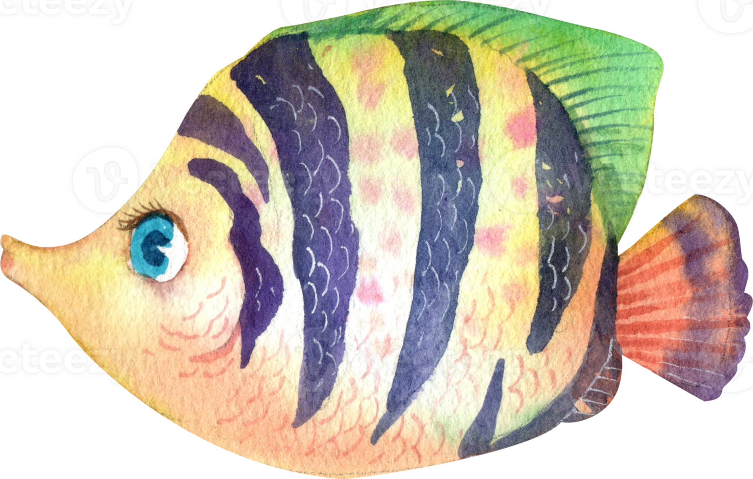 Buttefly Fish Cartoon, Watercolor Hand-drawn Illustration png
