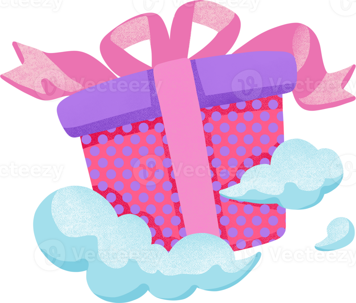 Pink Gift box with ribbon show love on cloud, hand drawn digital painting illustration png