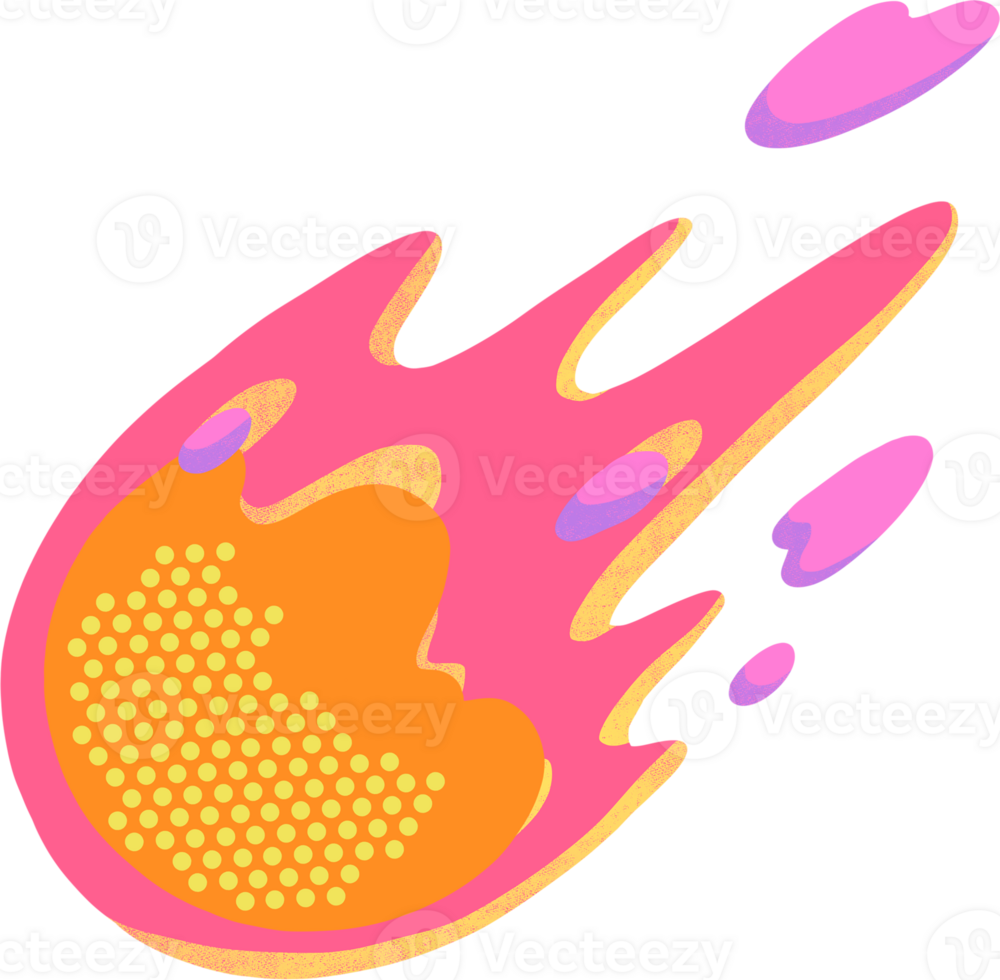 Meteorite with fire cartoon, falling meteor shape, hand drawn digital painting illustration png