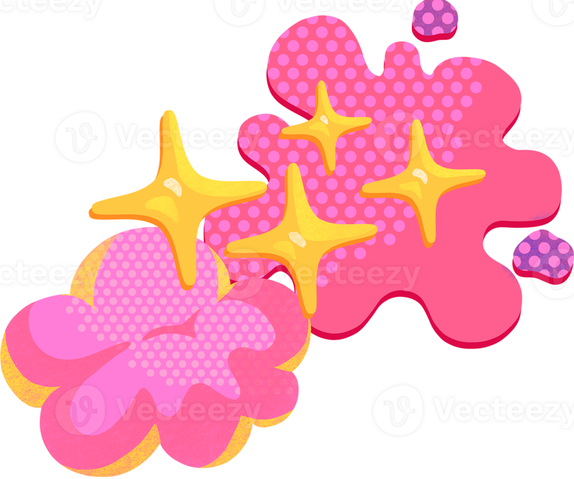pink bubble banner with yellow star,digital paiting illustration png