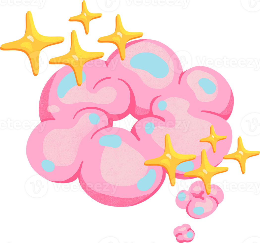 pink cloud explosion with yellow star flash,digital paiting illustration png