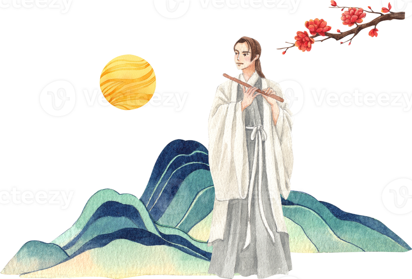Chinese cultere and decor watercolor hand drawn png