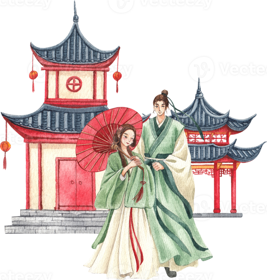 Chinese cultere and decor watercolor hand drawn png