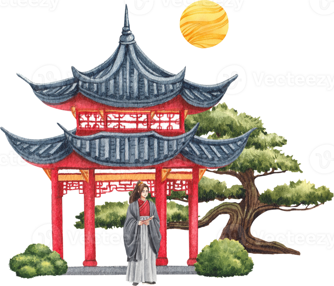 Chinese cultere and decor watercolor hand drawn png
