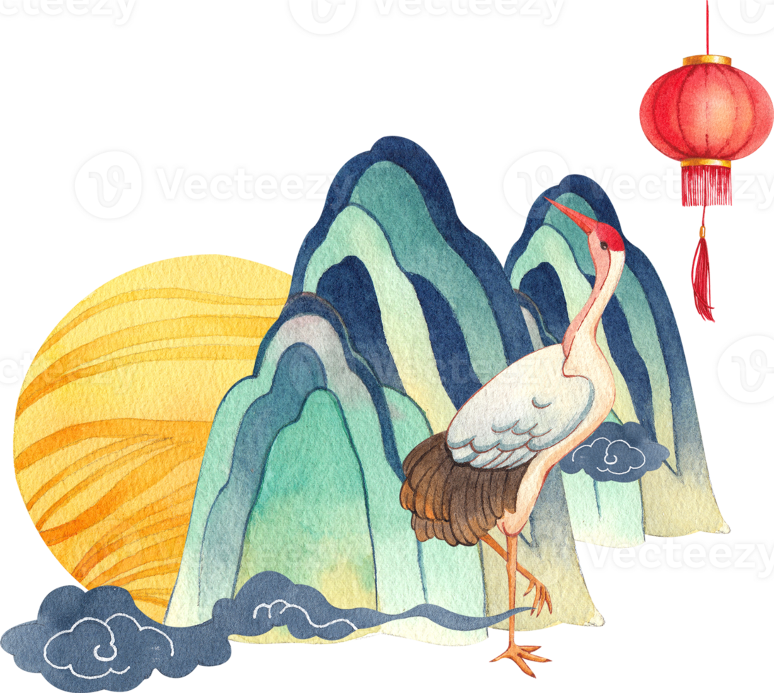 Chinese cultere and decor watercolor hand drawn png