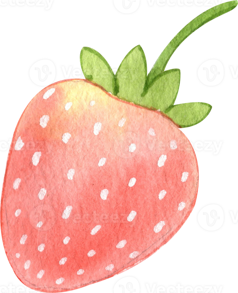 cute red strawberry fresh, pastel watercolor, hand-drawn watercolor illustration png