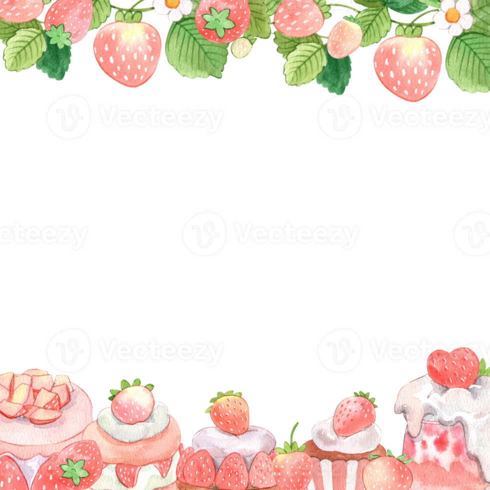 sweet strawberry celebration, strawberry festival, hand-drawn watercolor painting frame design png