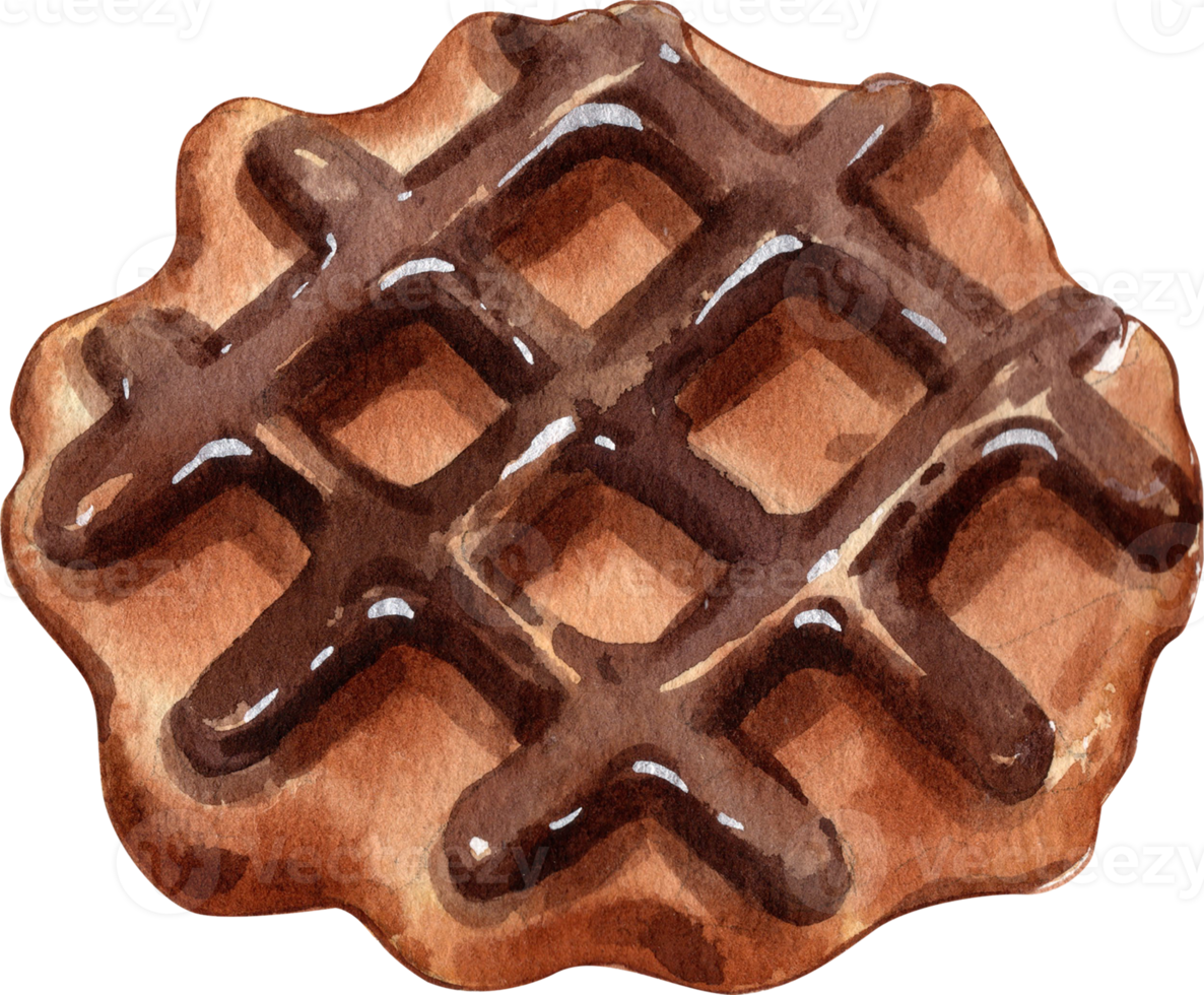 Chocolate drizzled waffle, Hand Drawn Illustration Watercolor paintin png
