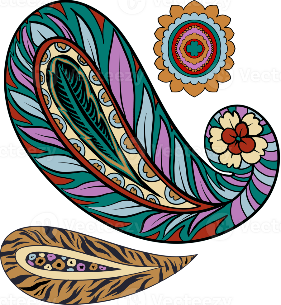 Paisley print line art hand drawn png
