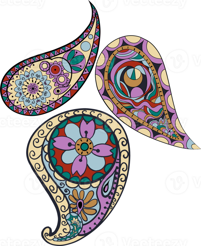 Paisley print line art hand drawn png