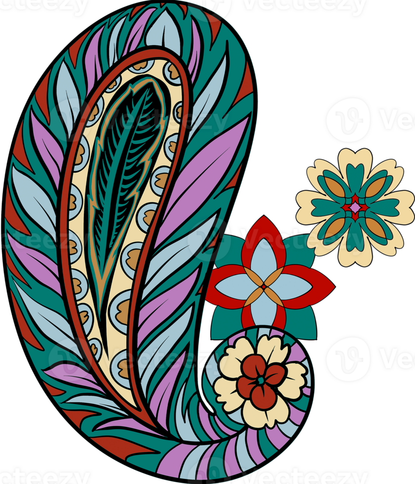 Paisley print line art hand drawn png