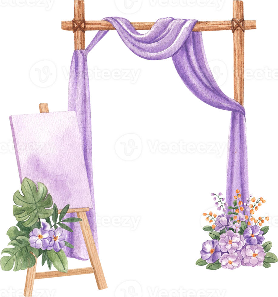Watercolor illustration of the welcome arch at a wedding. png