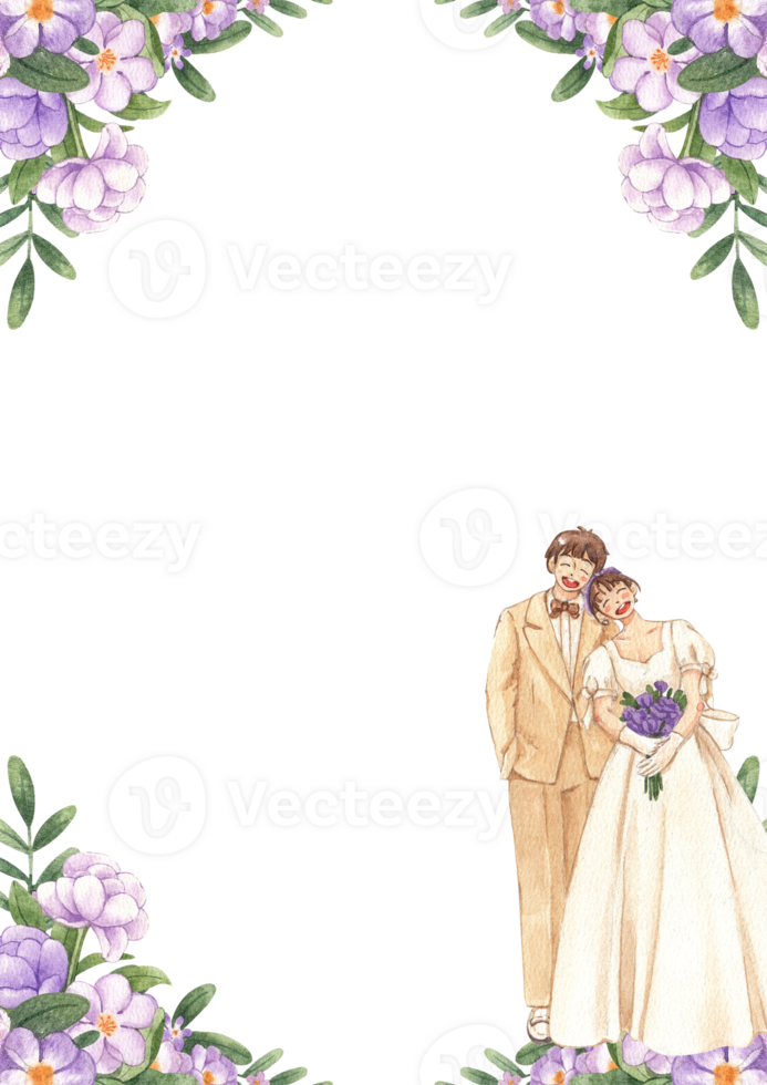 Vertical frame of the bride and groom, Hand Drawn Illustration Watercolor png