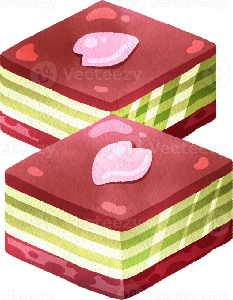 Yokan red bean and matcha jelly , Japanese Dessert, watercolor digital painting hand-drawn illustration png