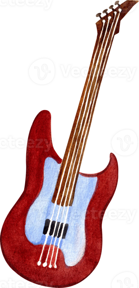 Red Guitar musical intrument,Hand-drawn watercolor painting illustration png