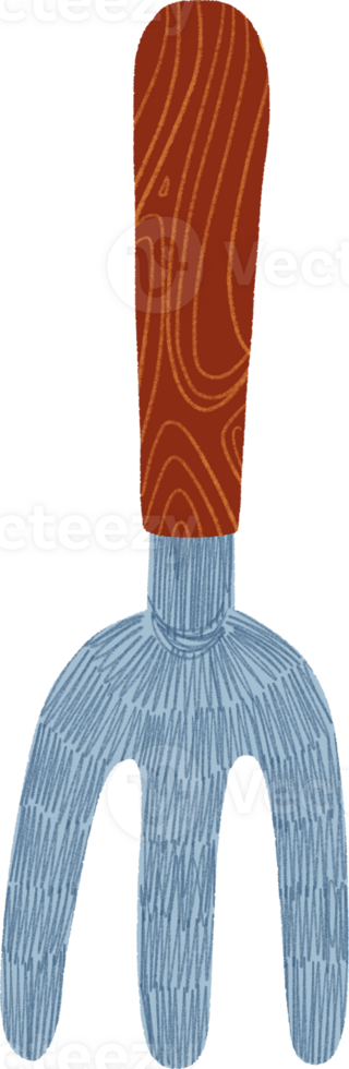 Cute Wooden Handled Gardening Fork, hand-drawn digital painting illustration png