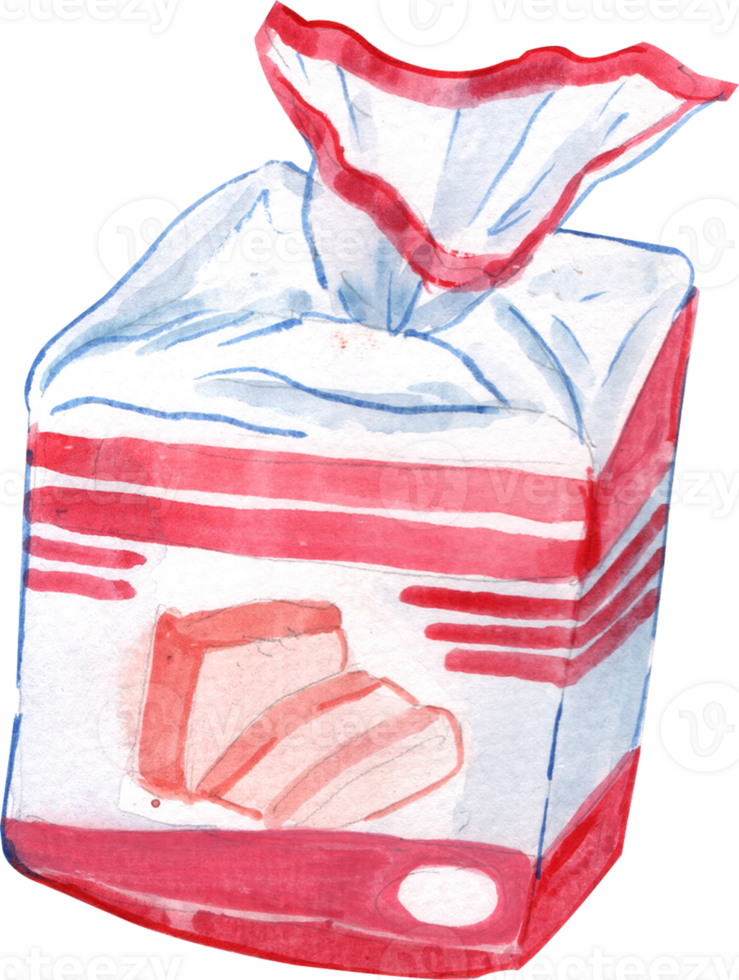 Sliced bread in a bag, watercolor painting hand-drawn illustration png
