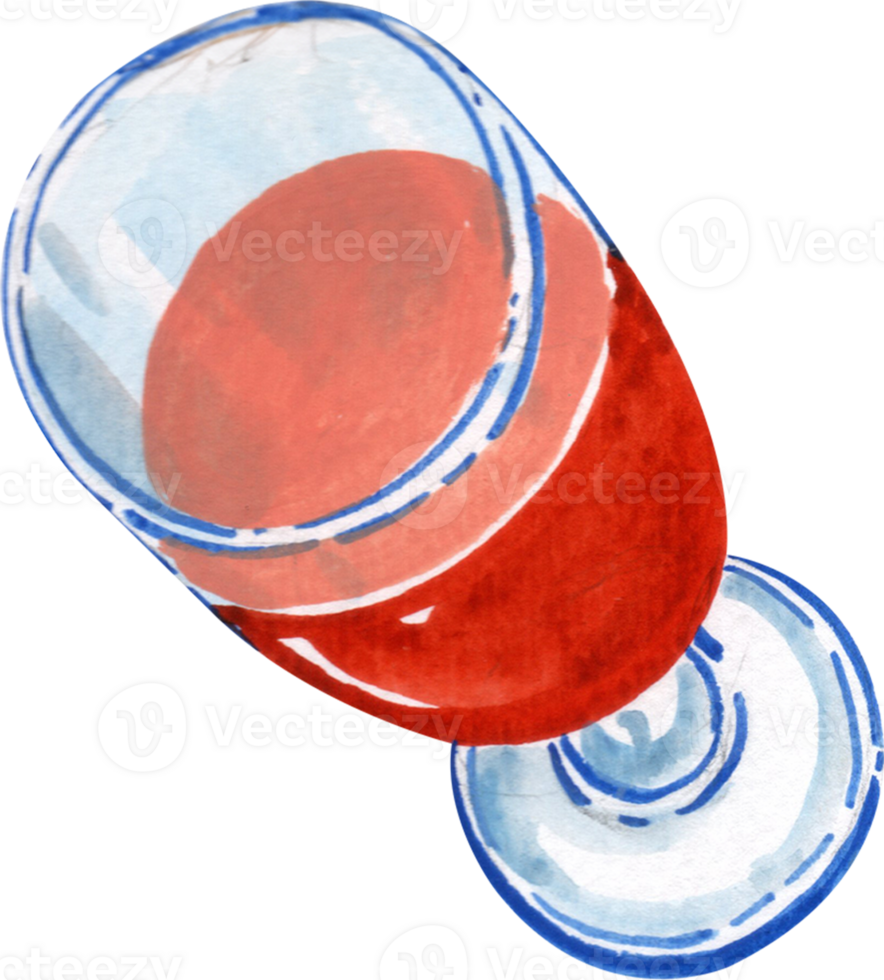 Fruit wine in a glass, watercolor painting hand-drawn illustration png