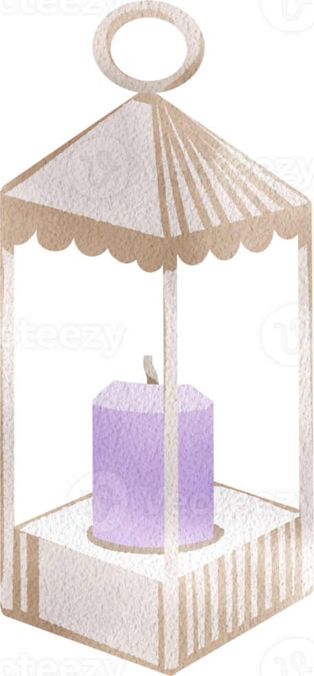White Table Lantern with Scented Candle Inside, Hand Drawn Illustration Watercolor png