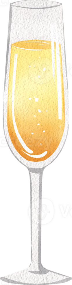 Champagner Glas gefüllt mit golden Sekt, Hand gezeichnet Illustration Aquarell png