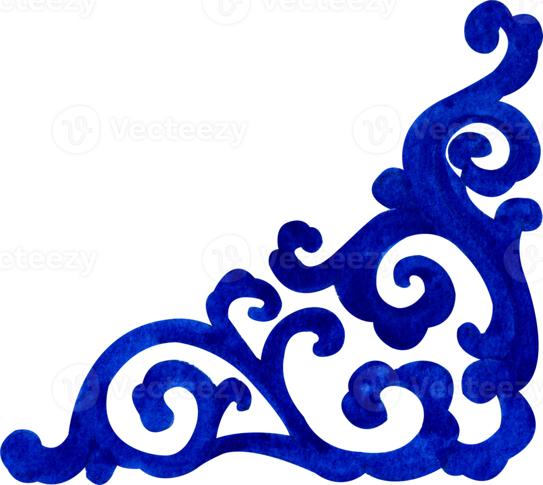 right angle with water wave pattern, hand-drawn watercolor illustration png
