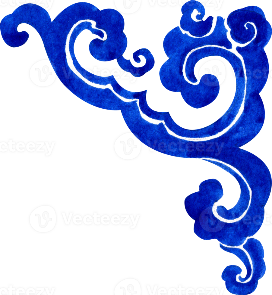 blue cloud pattern right angle, hand-drawn watercolor illustration png