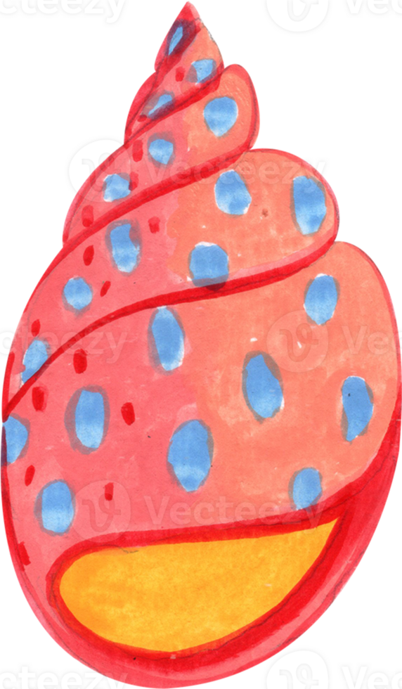 An orange shell with blue spots, a unique addition to the table decor, hand-drawn watercolor painting illustration png