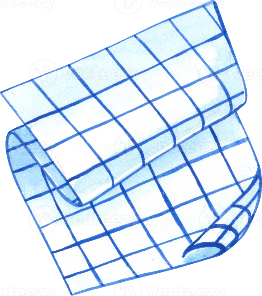Folded checkered fabric adds rustic charm to the table, ready for use, hand-drawn watercolor painting illustration png
