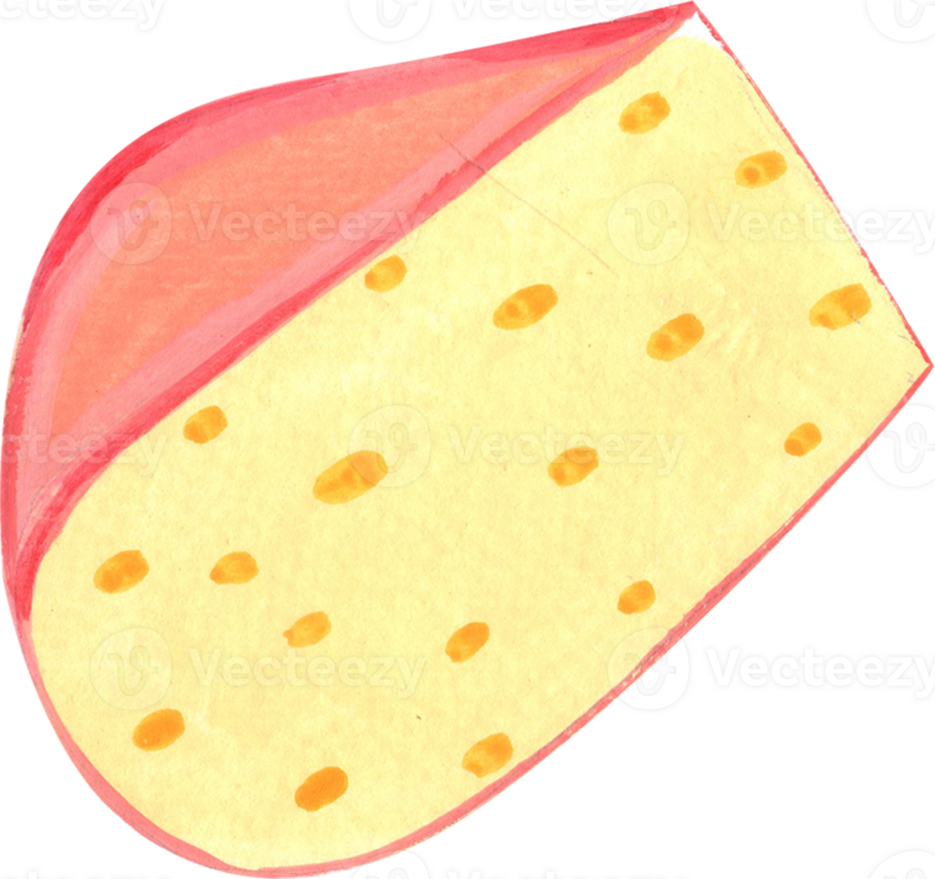 A single piece of cheese on the table, bringing texture and flavor to the setting, hand-drawn watercolor painting illustration png