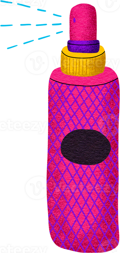 Chic pink spray bottle with purple checkered pattern, Digital painting bold colors, pop style. png