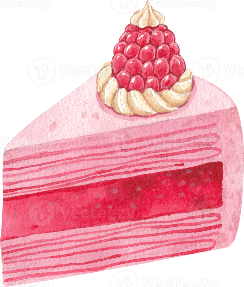 raspberry crape cake, hand-drawn watercolor illustration png