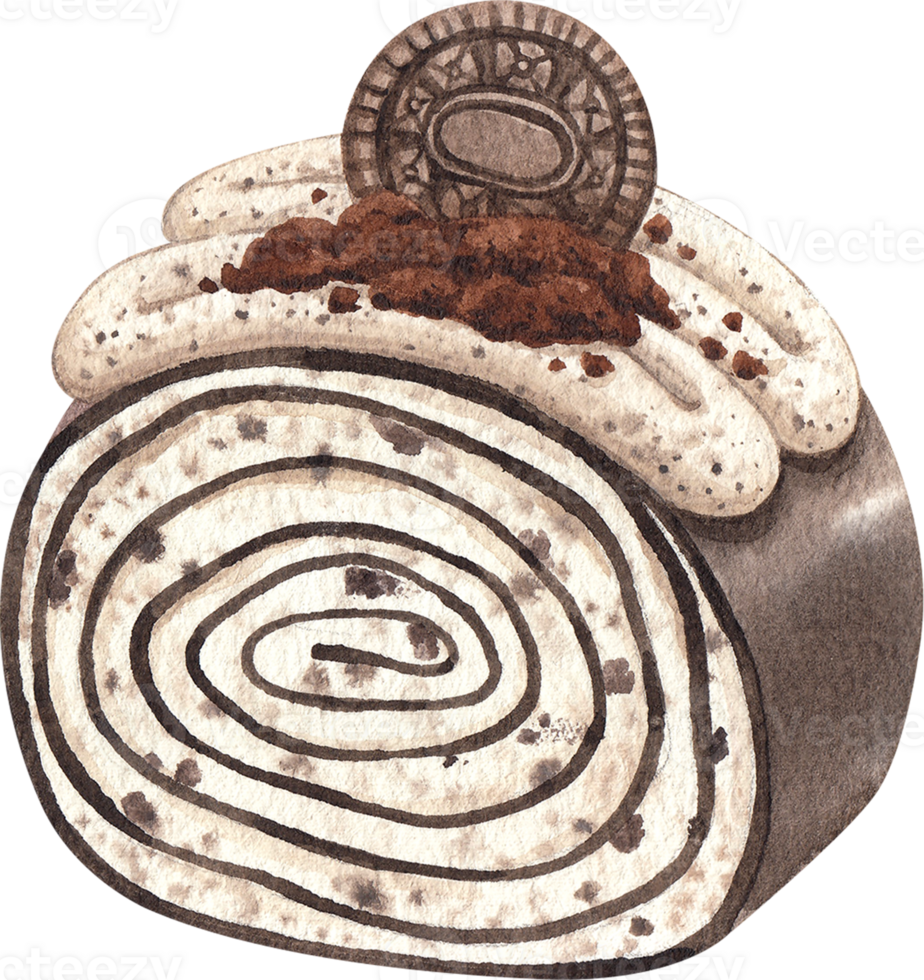 oreo crape cake roll, hand-drawn watercolor illustration png
