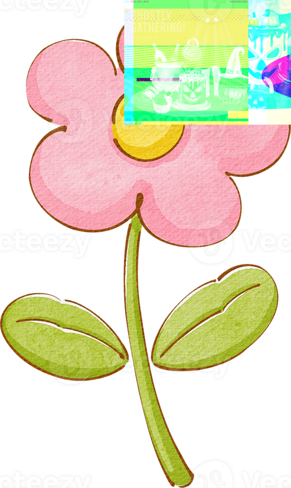A vibrant pink flower plant in full bloom, showcasing its delicate petals and lush green leaves, hand-drawn watercolor painting illustration png
