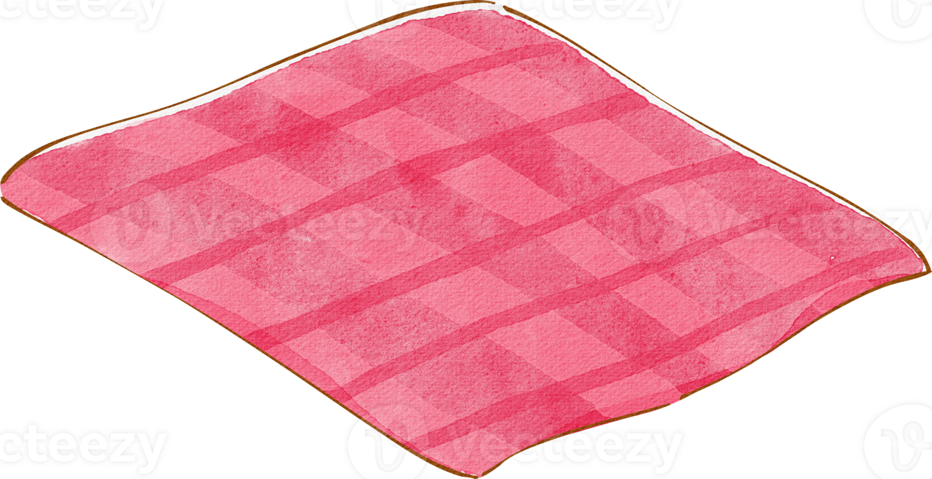 A soft pink plaid blanket neatly folded, perfect for a cozy day, hand-drawn watercolor painting illustration png