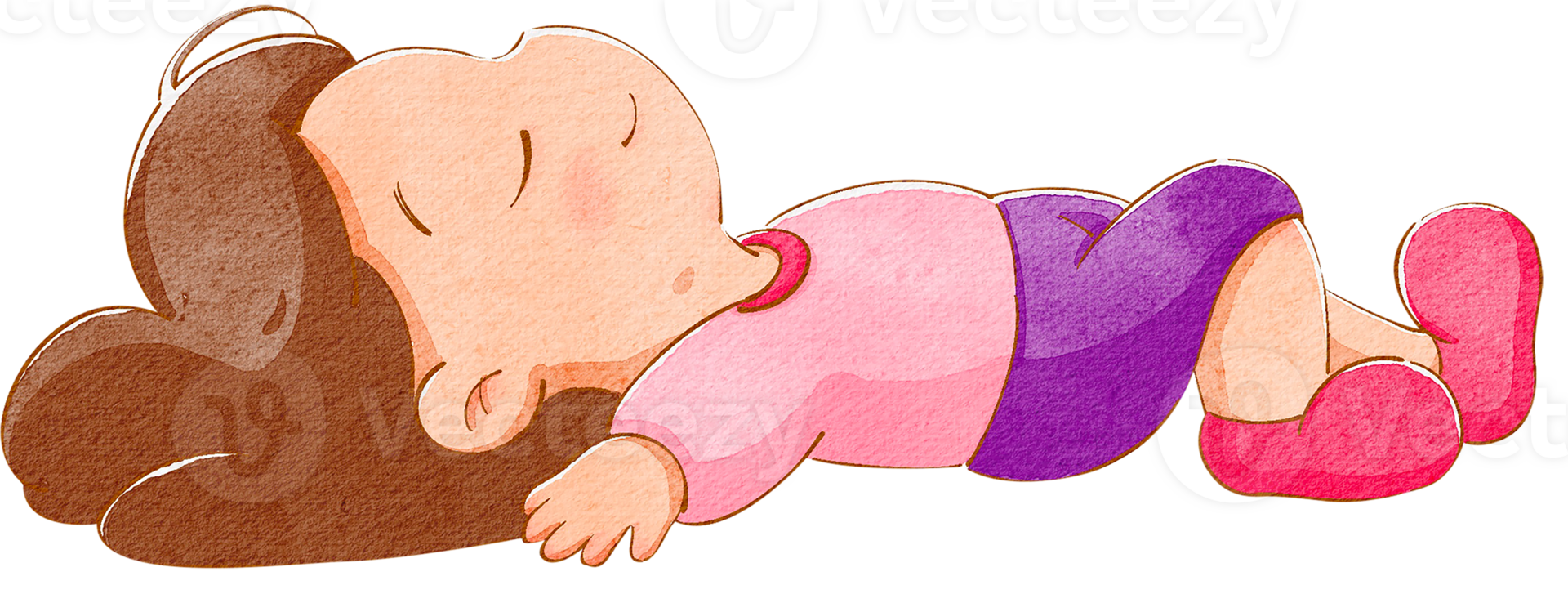 A girl is sleeping with her eyes closed, smiling happily, resting peacefully in a serene moment, hand-drawn watercolor painting illustration png