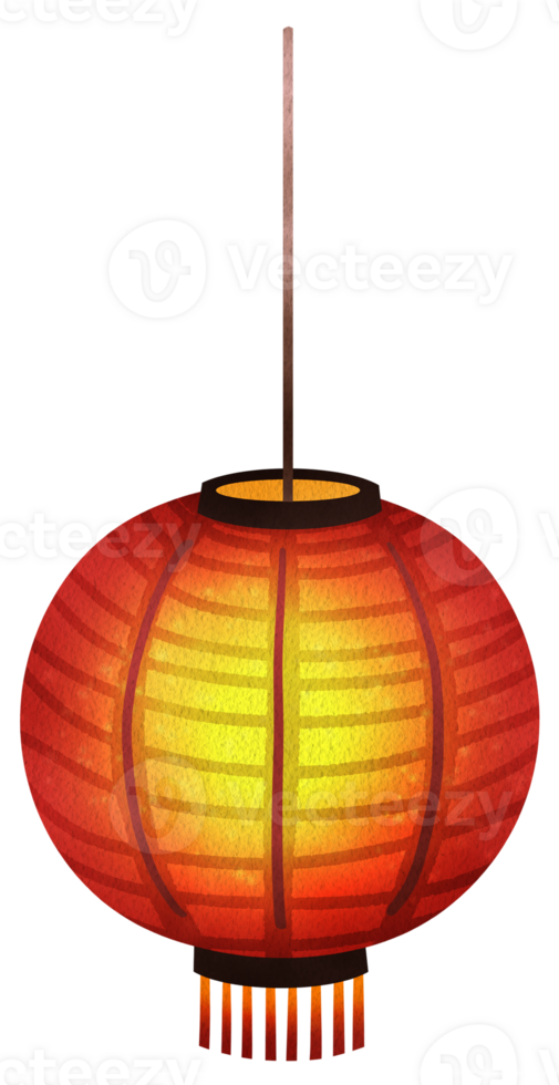 A vibrant red round Chinese decorative lantern, beautifully adorned with intricate patterns, hand-drawn watercolor painting illustration png