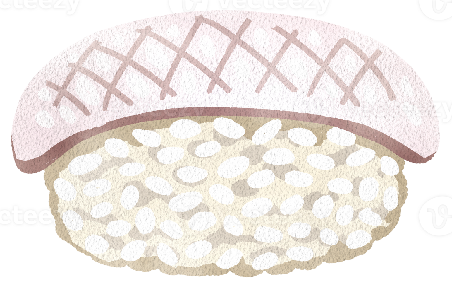 Sushi topped with white cod, showcasing its tender texture and glistening appearance, hand-drawn watercolor painting illustration png