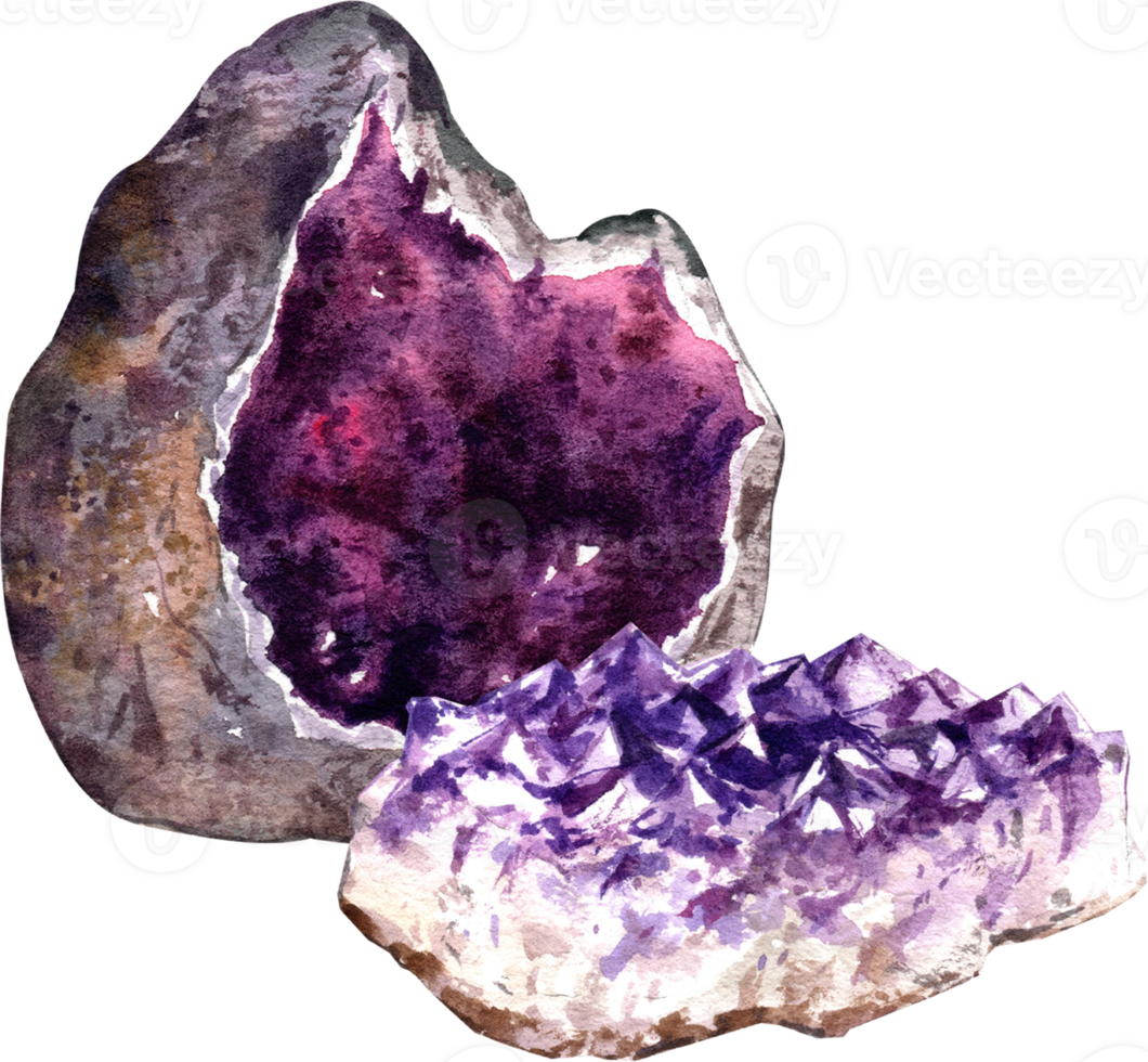 Large Amethyst, Amethyst, Gemstones, watercolor painting hand-drawn illustration png