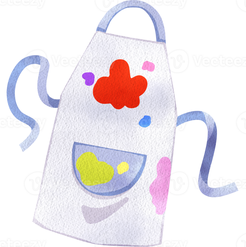 White apron with paint stains, hand-drawn digital painting watercolor illustration png