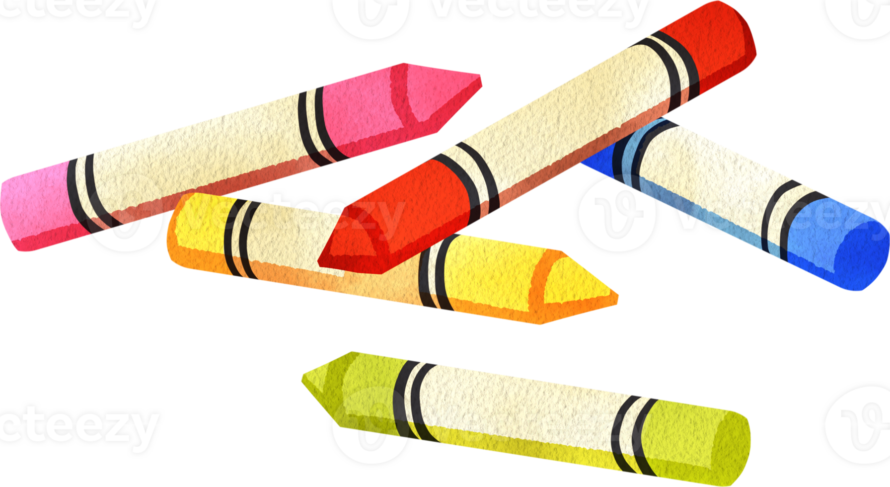 Pile of colorful crayons, hand-drawn watercolor digital painting illustration png