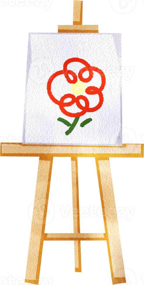 Red flower painting in a frame on an easel, hand-drawn watercolor digital painting illustration png
