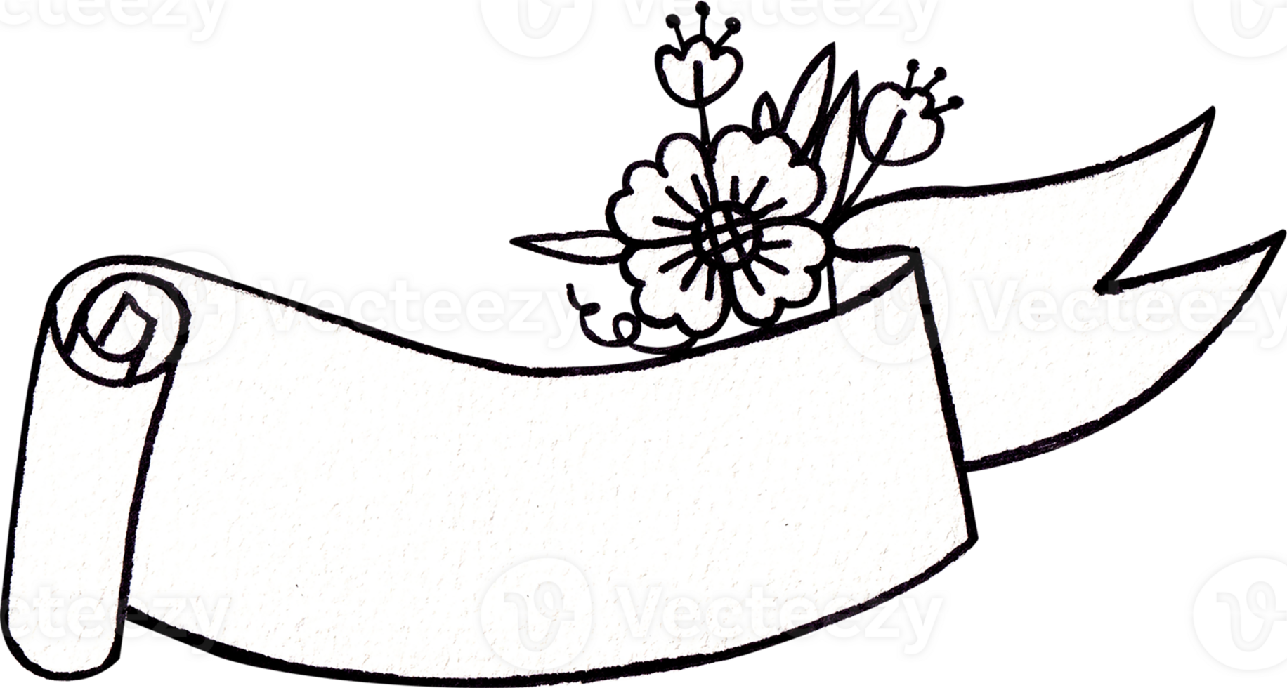 A long, wavy ribbon adorned with beautiful flowers, Line art, hand-drawn watercolor illustration png