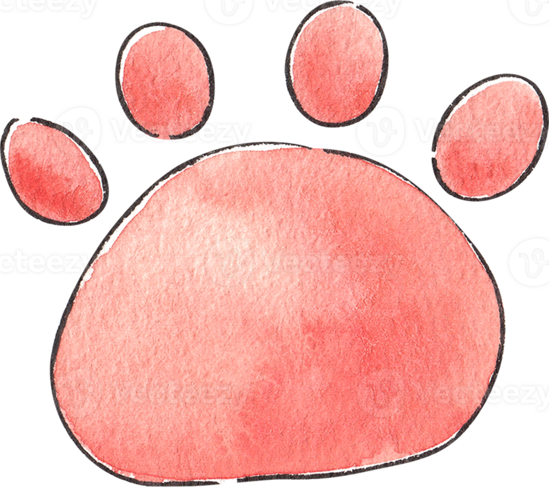 Pet paw prints, hand-drawn watercolor illustration png
