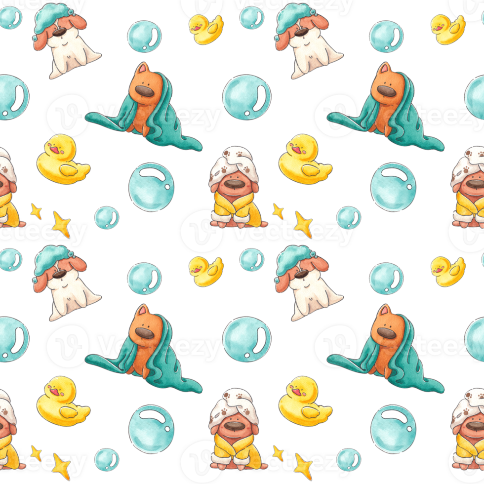 Perfectly Groomed Pets, hand-drawn watercolor painting pattern seamless design png