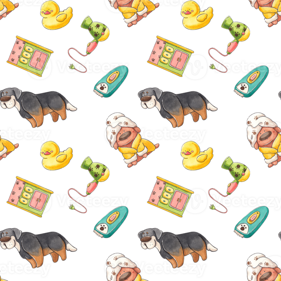 Pet Grooming Excellence, hand-drawn watercolor painting pattern seamless design png