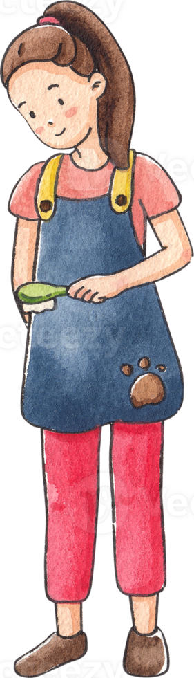 Woman holding a comb, hand-drawn watercolor illustration png